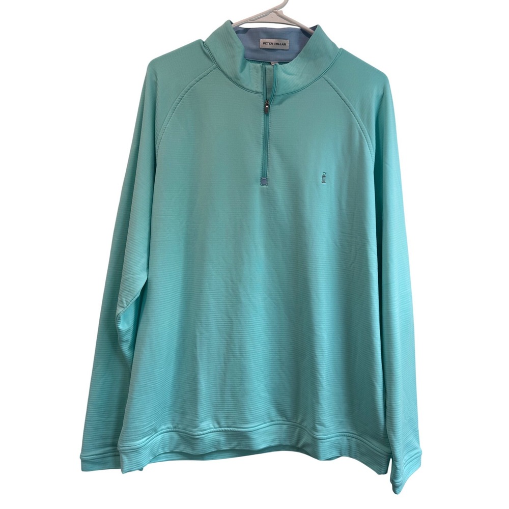 Peter‎ Millar Beaumont Performance Turquoise Half Zip Lantern Logo Large